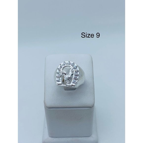 925 sterling silver ring horseshoe and rooster size 9 - 11.5